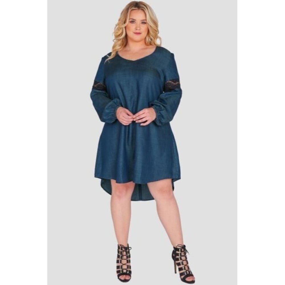Standards‎ & Practices Shelby V-Neck Long-Sleeved Tencel Denim Dress Size 3X NWT